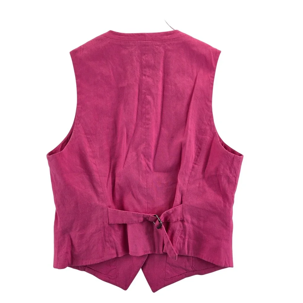 Rag & Bone Priya Linen Blend Vest Hot Pink Women Size 10 V-Neck Waistcoat - Picture 4 of 10